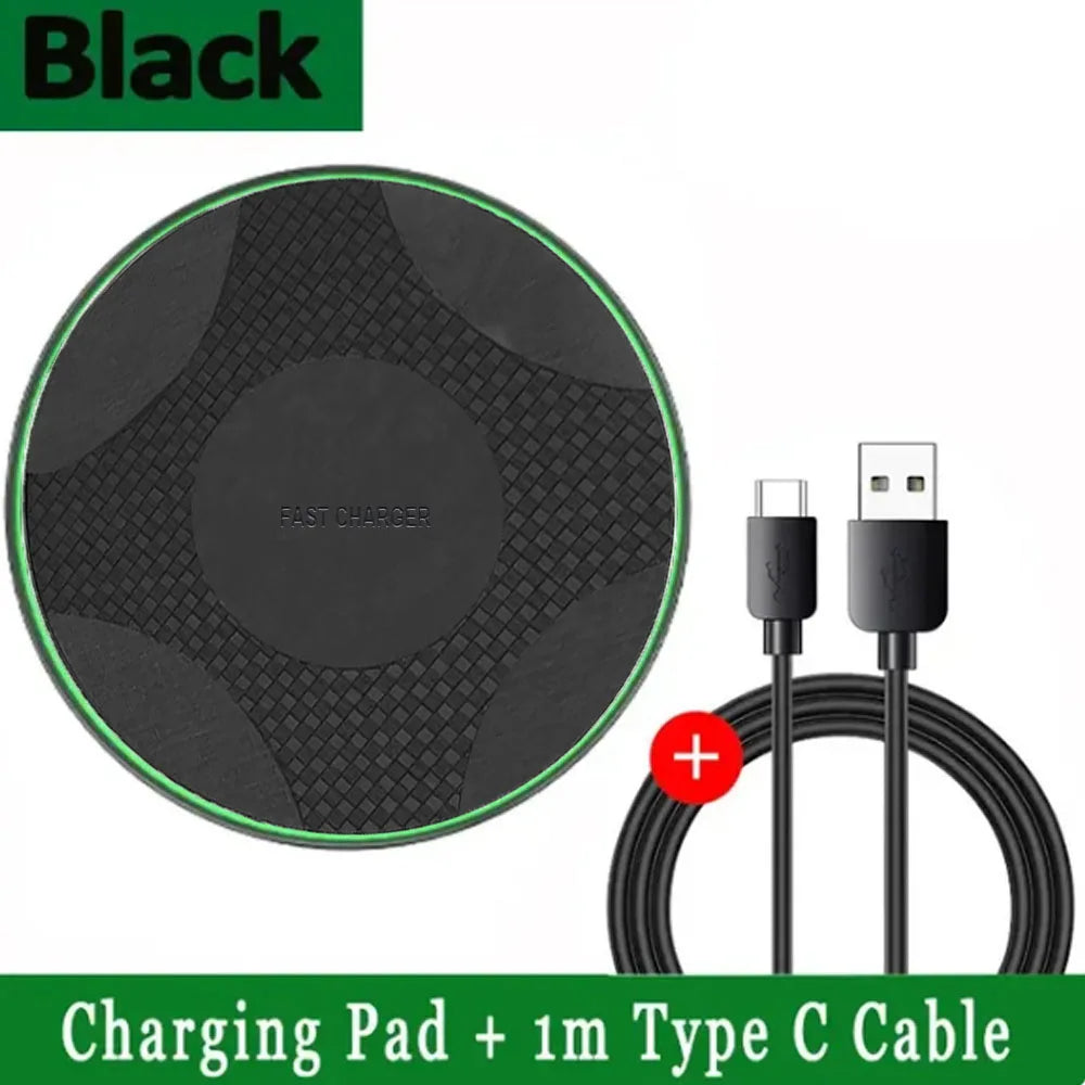 Fast Wireless Charger Pad - Qi Certified for iPhone and Samsung Black with cable Tidesmit