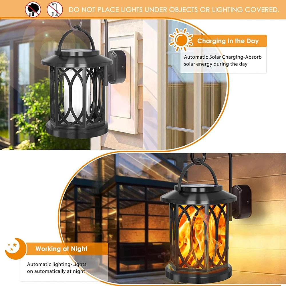 2X Solar Flame Hanging Lamp Outdoor Solar Light Garden Waterproof Flame Flickering Effect Christmas Garden Patio Yard Path Light