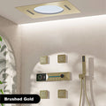 Gunmetal Gray Ceiling Mounted 4-Function Waterfall Shower System with Embedded Brass Thermostatic LED Display Body for Bathroom