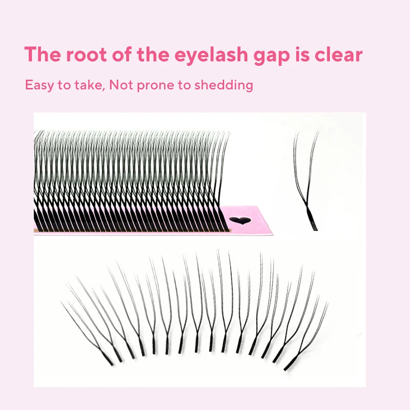 Black, ultra-soft PBT YY-shaped eyelash extensions in a strip, designed for easy application and minimal shedding.