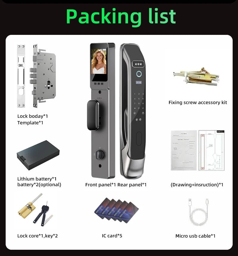3D Face Recognition Smart LOCK Unlock Digital Door Lock With Camera FIngerprint Password Unlock Keyless Electronic Door Lock