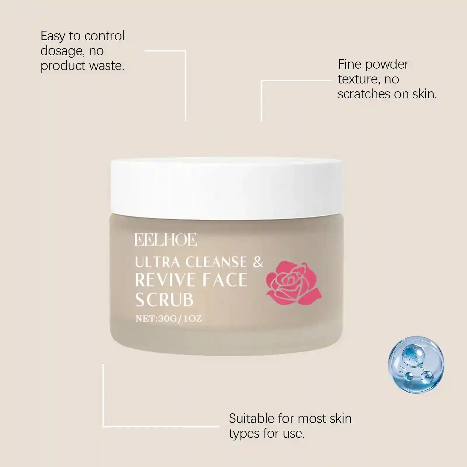Rose Facial Exfoliating Scrub 30g – Natural Pore Minimizing Skin Polish Scrubs Treatments Tidesmit