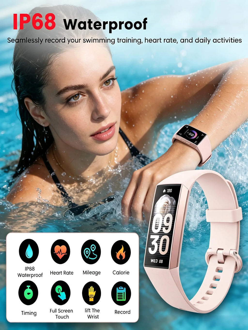 C81 Fitness Band, 1.1-inch AMOLED display smartwatch, IP68 water-resistant pedometer, suitable for both men and women.
