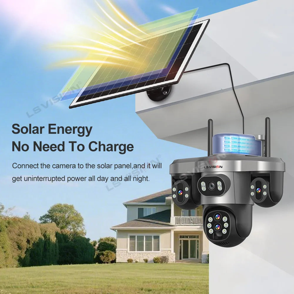 LS VISION 20MP 10X Optical Zoom 4G Solar Camera Outdoor WiFi Three Screen 3PTZ 360° Auto Tracking Security CCTV Camera V380 Pro