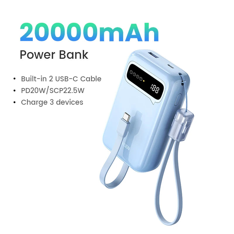 20000mAh Fast Charging Power Bank - Portable 22.5W USB-C Charger Blue 20000mah Tidesmit