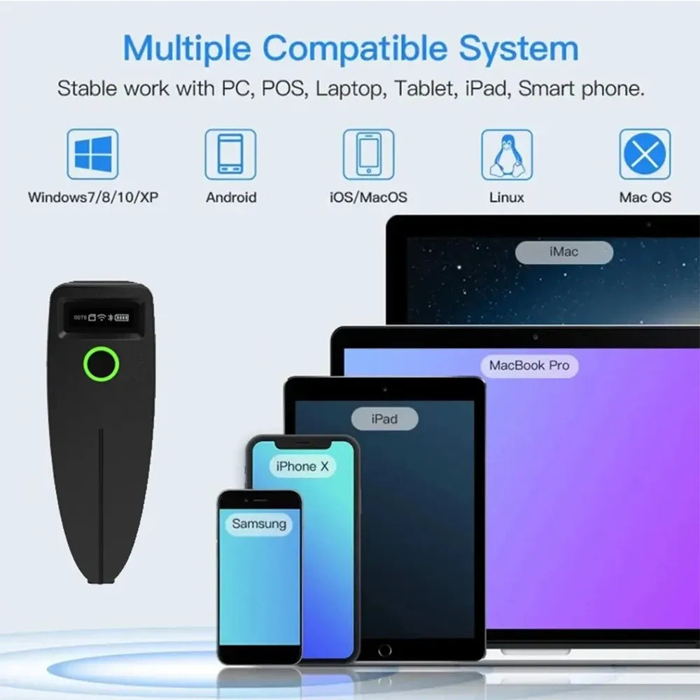 2D Barcode Scanner Mini 2.4G Wireless Bluetooth Handheld Portable 1D 2D QR Code Data Matrix PDF417 Reader With Storage Function