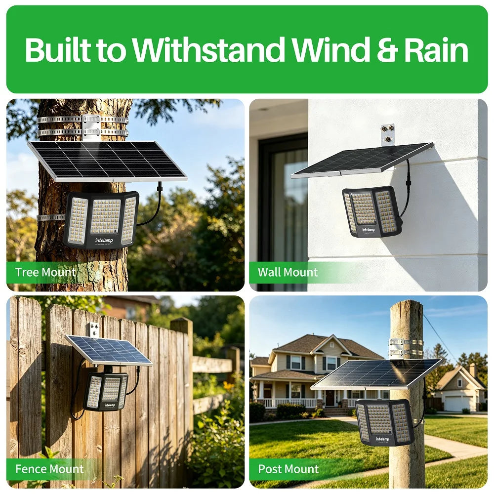 intelamp Powerful 20000mah Solar Lights Outdoor 3 Colors Modes With Super Large Solar Panel For Garden Yard Path Garage