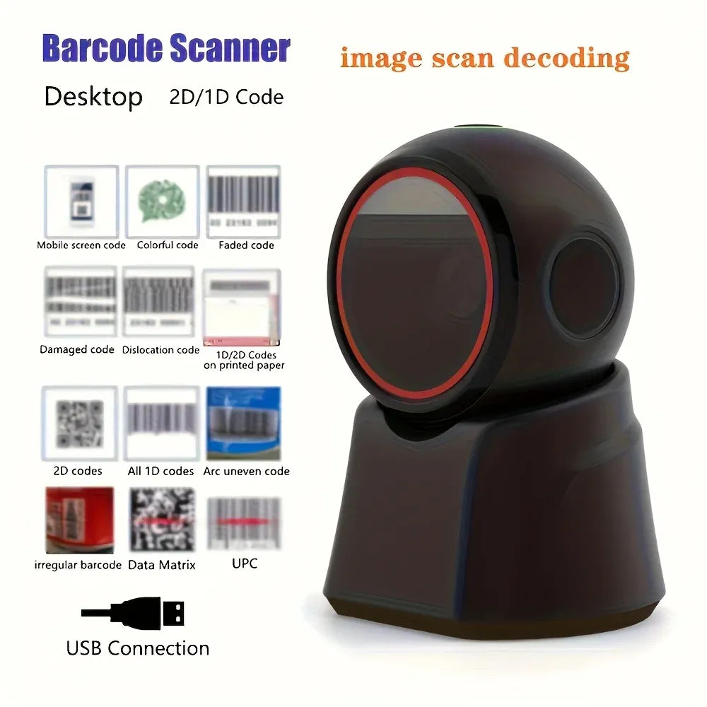 2D Barcode Scanner Desktop Omnidirectional Automatic 1D 2D QR Code Data Matrix PDF417 Bar Code Reader USB for Retail Supermarket