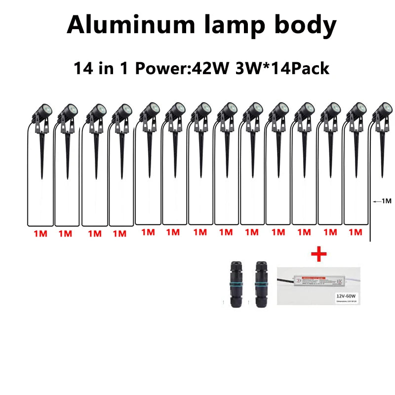 24V Low Voltage LED Garden Spot Lights 6-14Pack IP65 Waterproof + Transformer Outdoor Yard Patio Pathway Decorative Lighting