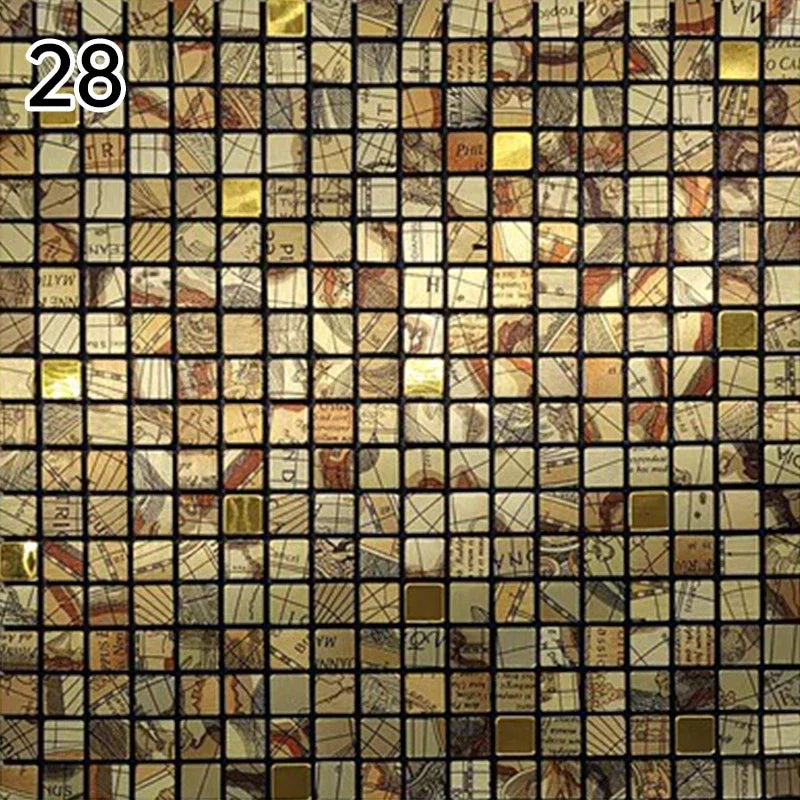 Dark gold mosaic wall decal with black grid and small square crystal tile pattern