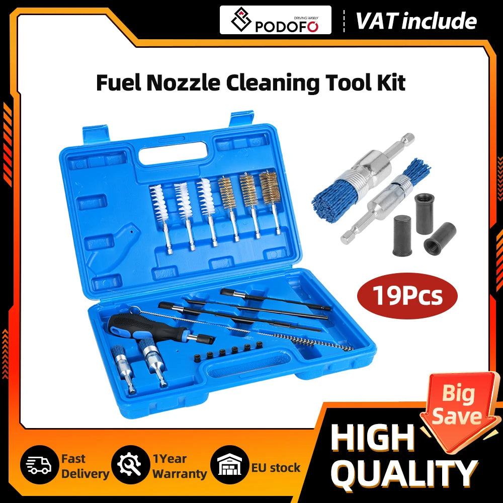 Podofo Universal Diesel Injector Seat Port Cleaning Tool Kit 19Pcs Decarbonising Fuel Nozzle Repair Tool Set