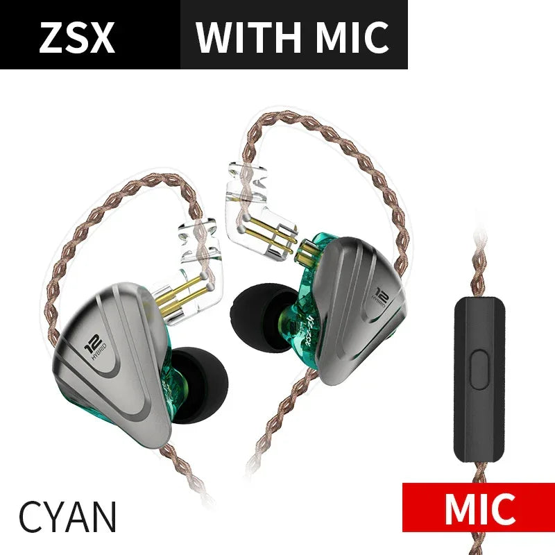 12 Driver Hybrid HiFi In-Ear Monitors | Tidesmit ZSX Series ZSX Cyan Mic Tidesmit