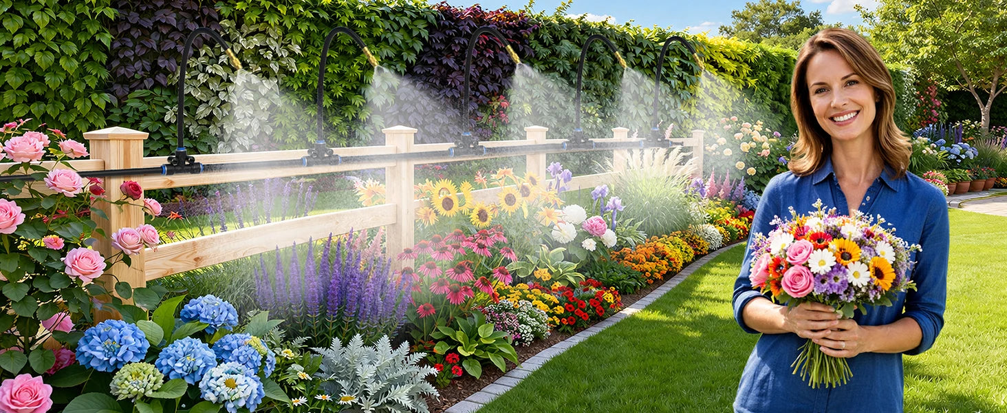 Drip Irrigation System 100FT 1/4" 2026-Upgrade Garden Sprinkler Kit With 16PCS 360° Adjustable Automatic Misting Watering System