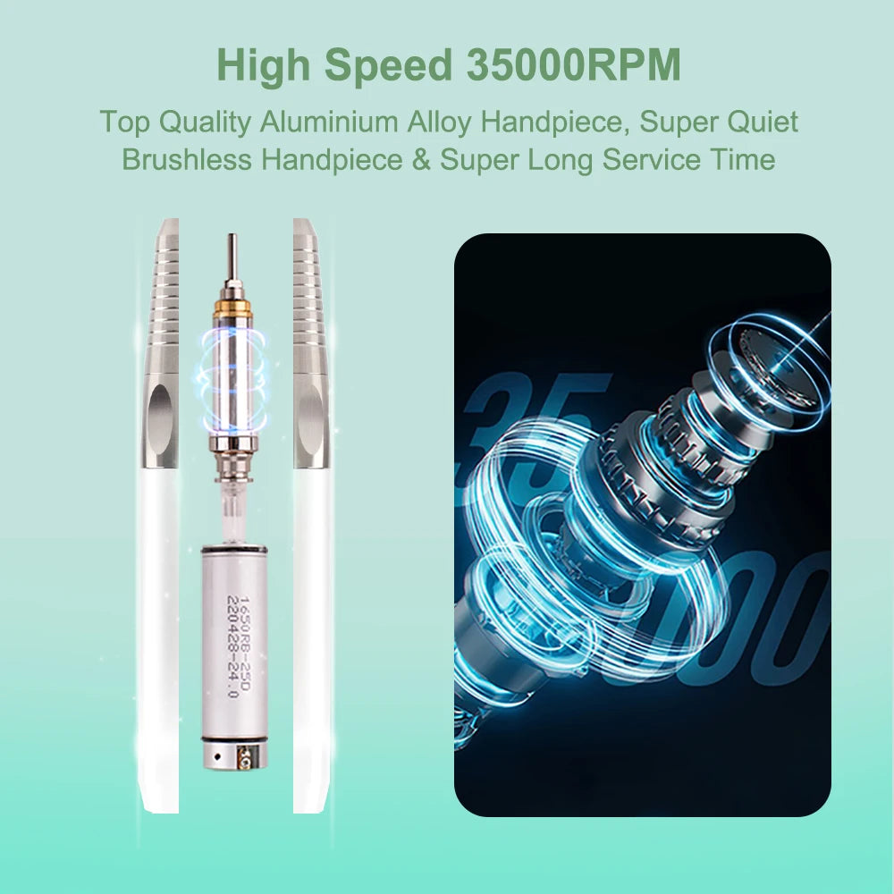 Brushless 35000RPM Portable 2-in-1 Electric Desktop Nail Drill Machine Drilling Manicure Nail Polisher 85w Powerful with Bit Set