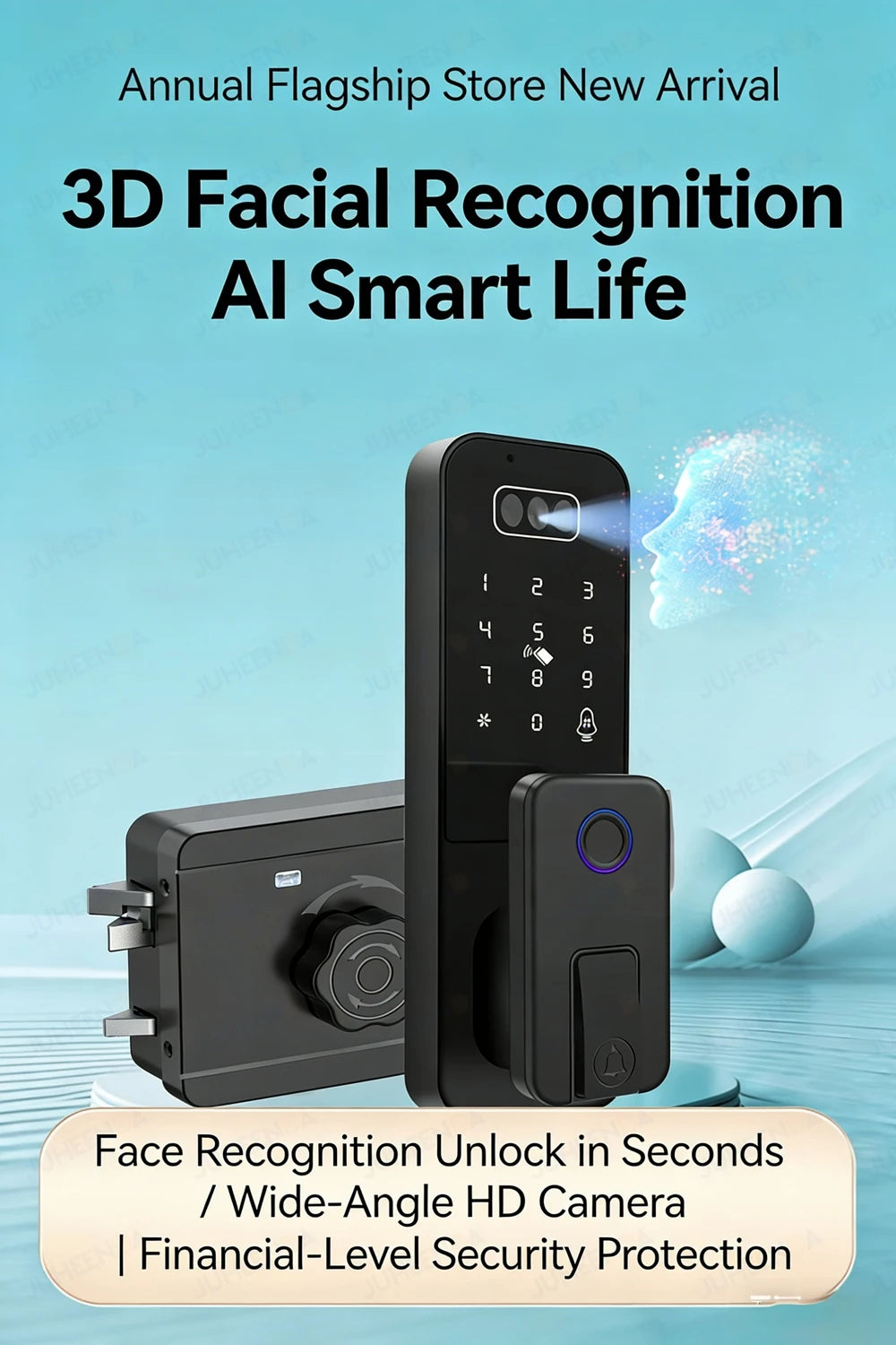 Outdoor Waterproof 3D Face Recognition Palm Scan Fingerprint Gate Lock Tuya Wifi App Password Digital Rechargeable Smart Lock