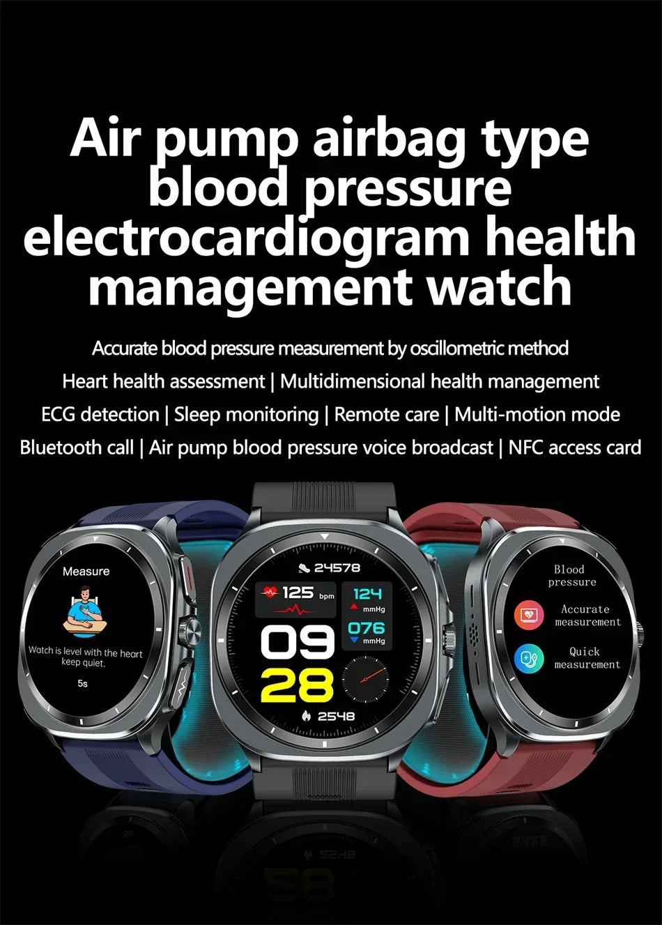 New AI Diagnosis Smart Watch Men, Air Pump Airbag Accurate Measure Blood Pressuer ECG Uric Acid Lipid Smartwatches For XIAOMI