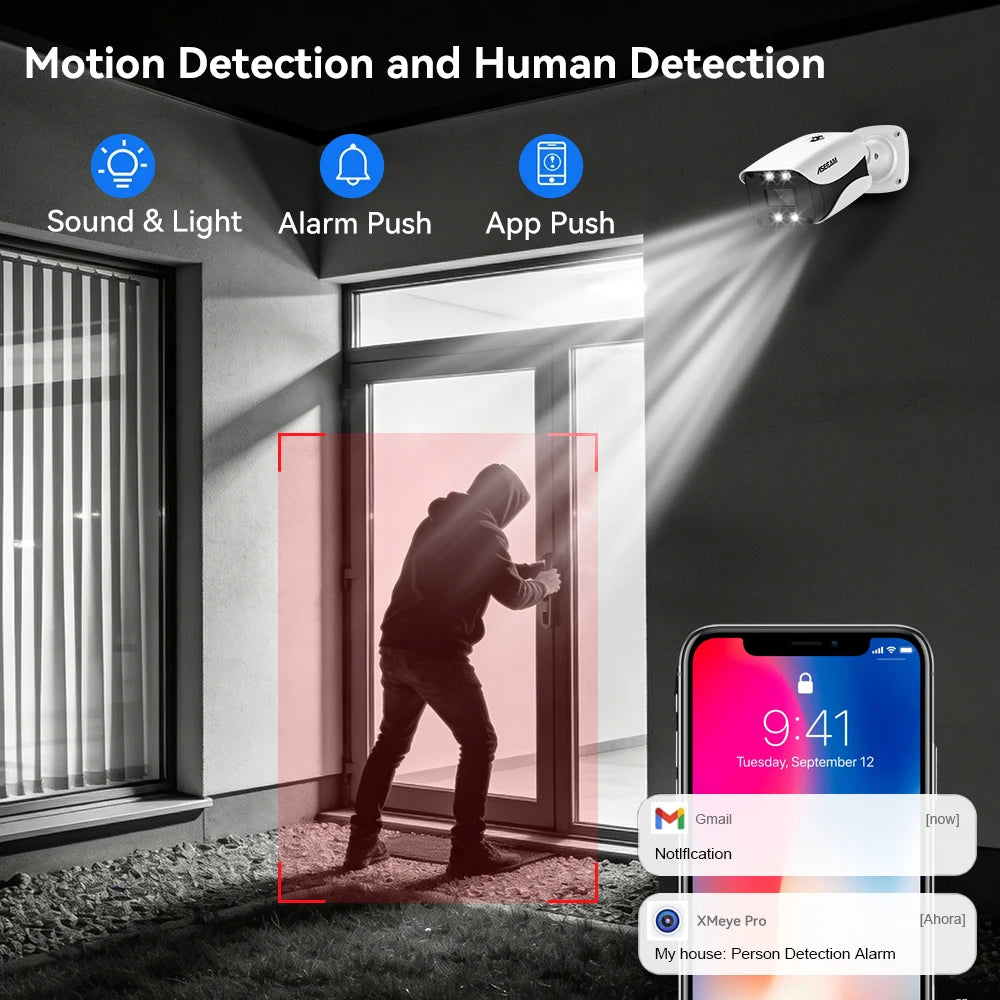 ASECAM 8MP 4K IP Camera Ai Face DetectionOutdoor H.265 Onvif Bullet CCTV POE Human Video Security Camera RTSP ICSEE