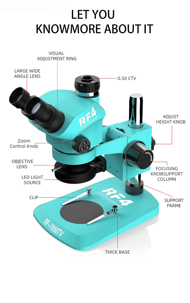 Trinocular Stereo Microscope 7-50X Zoom for Precision PCB Soldering Massage Chairs Tidesmit