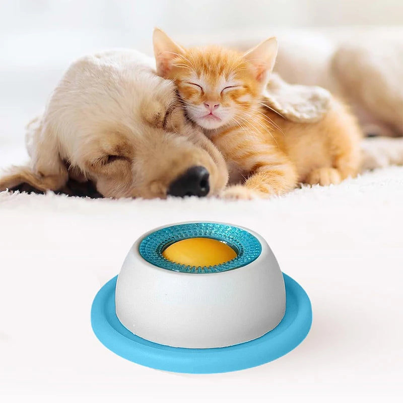 Blue and white interactive lick mat for dogs and cats, a non-slip slow feeder for dental health and mental enrichment.