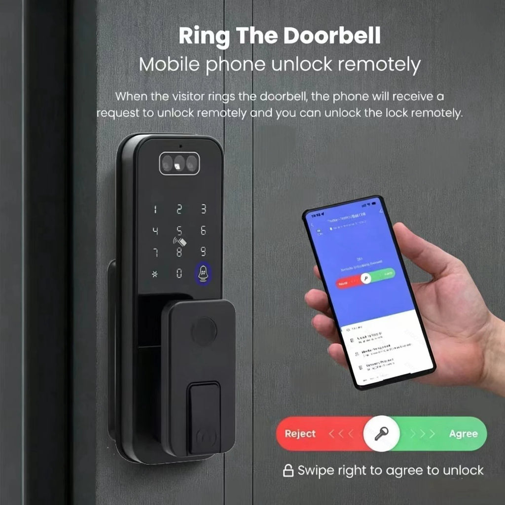 Smart Tuya WiFi APP Bluetooth Door Lock with Palm Vein Face Recognition Doorbell Waterproof Scissor Tongue Rim Locks No Drilling