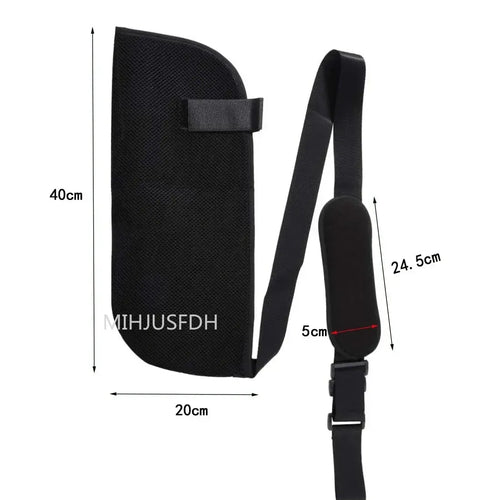 Black mesh orthopedic arm support sling for shoulder pain relief and injury recovery with adjustable strap.