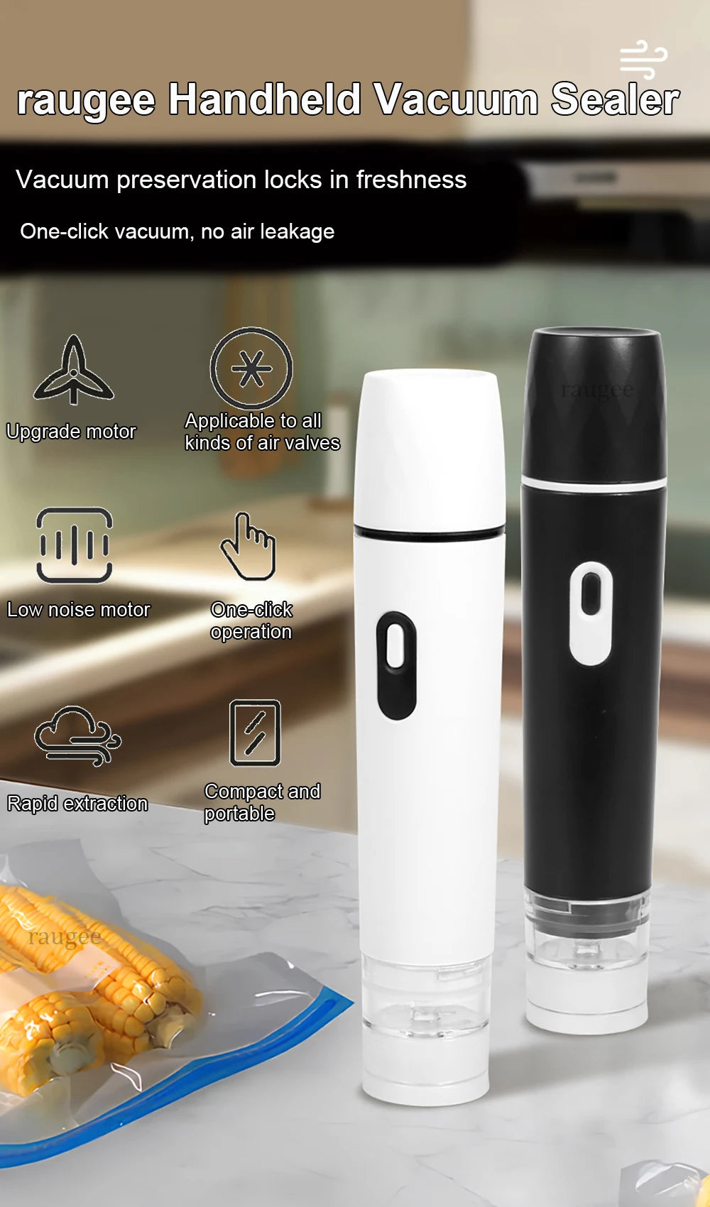 Electric Vacuum Sealer Pump Rechargeable Air Pump Automatic Sealing Machine with Reusable Vacuum Sealer Bags Food Packaging Bag