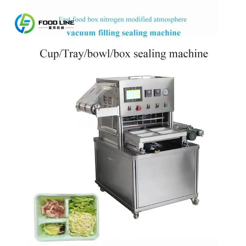 Customized New Type Vacuum Fresh Food Tray Sealer/plastic Bowl Cups Sealing Machine/vacuum Plastic Box Container Sealing Machine