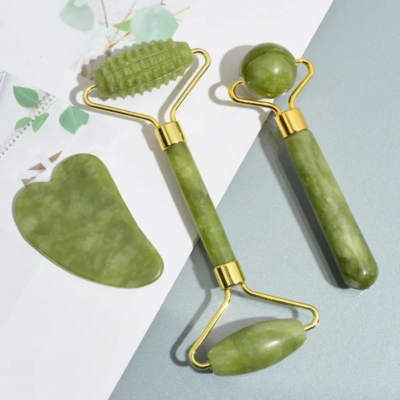 Jade Roller and Gua Sha Set for Facial Lifting | Green Stone Massage Tool Body Shaping Massage Equipment Tidesmit