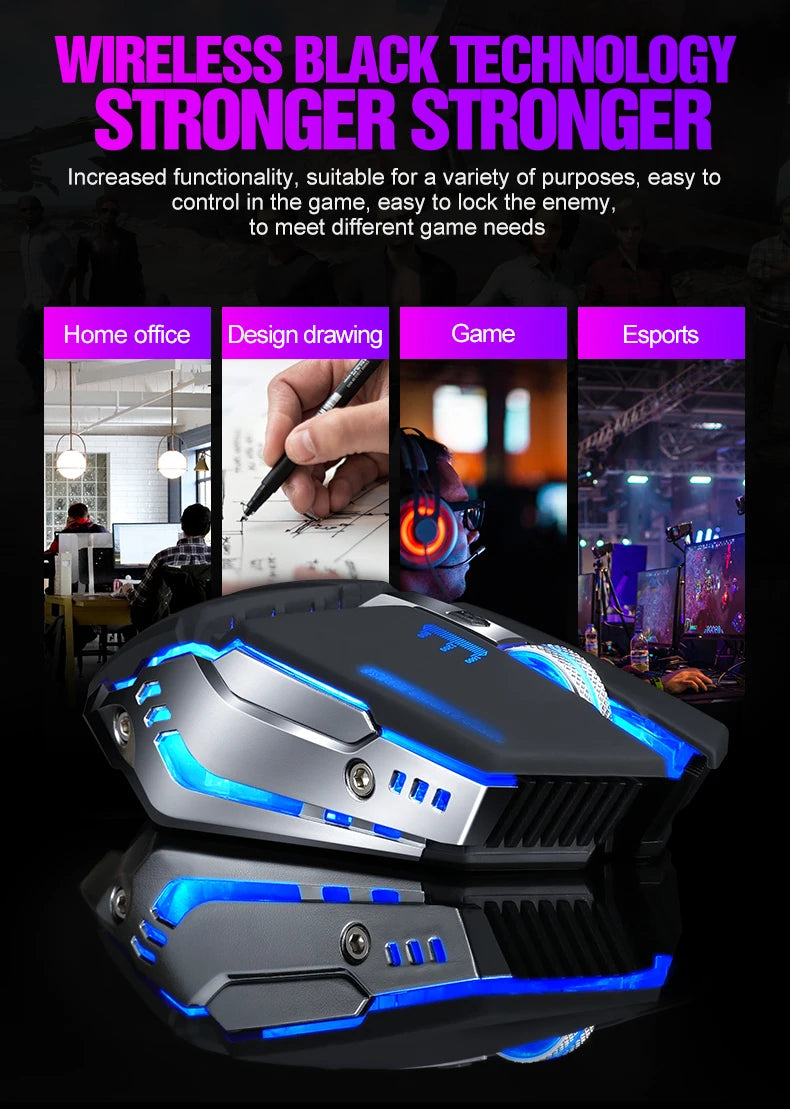 T-WOLF Thunderwolf Q15 Rechargeable Wireless Mouse RGB Glow Game Office Silent Laptop 2.4g Rechargeable Wireless Mouse