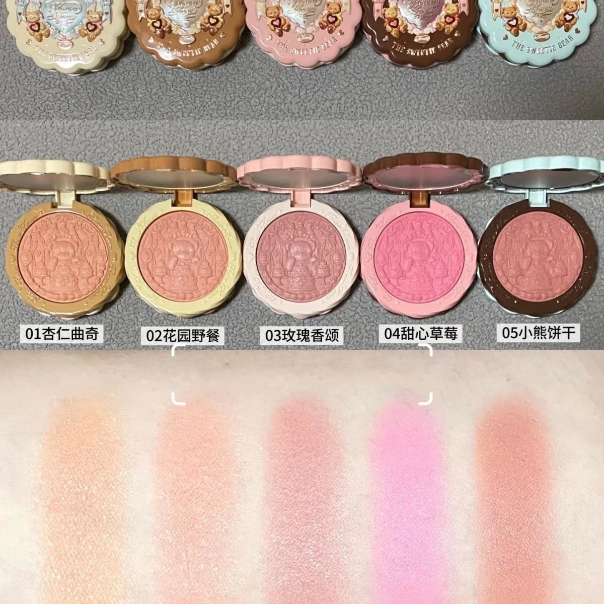 Tidesmit Flower Knows Sweetie Bear silk satin blush powder texture close-up for natural matte vegan face makeup