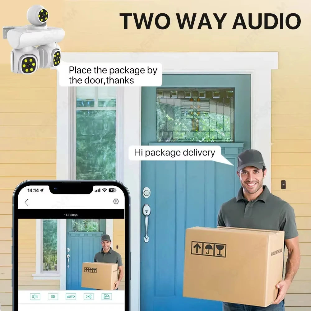 15MP Wireless Three Lens Three Screen Outdoor ICam365 APP PTZ IP Camera Surveillance Camera With Auto Tracking