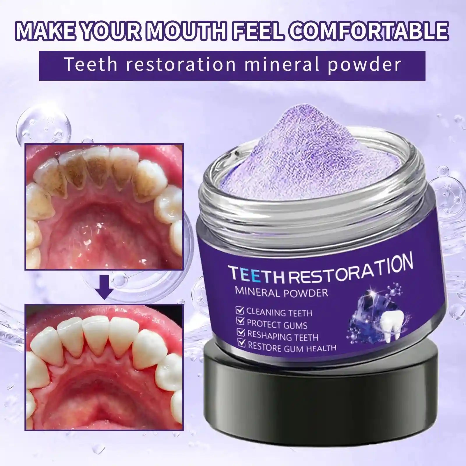 Tidesmit purple mineral tooth powder for enamel safe teeth whitening, tartar removal, and gum repair