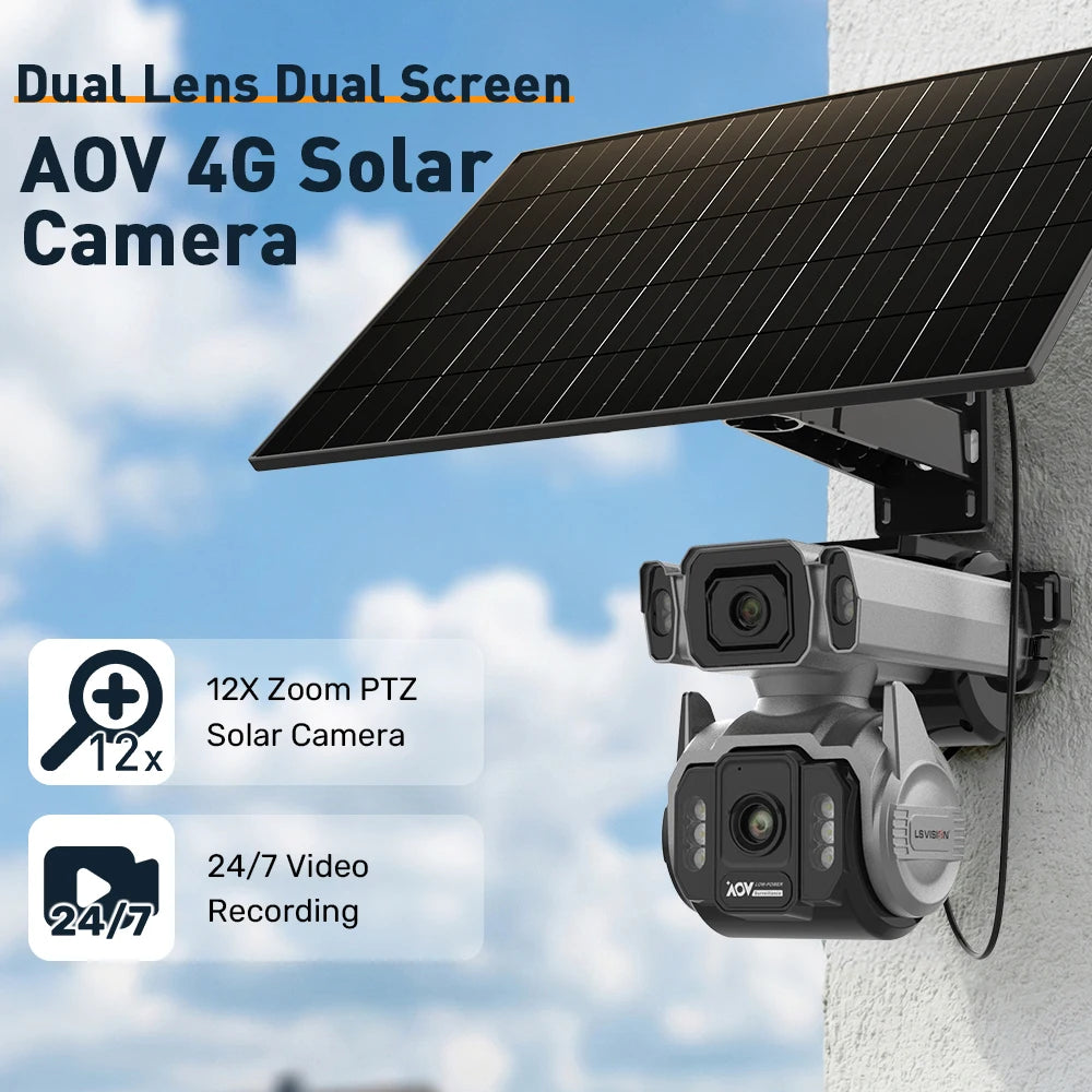 LS VISION AOV AI Tracking Outdoor Surveillance Camera 12X Optical Zoom Cctv Camera 4G Cloud SIM Dual Screen  24/7 Video Record