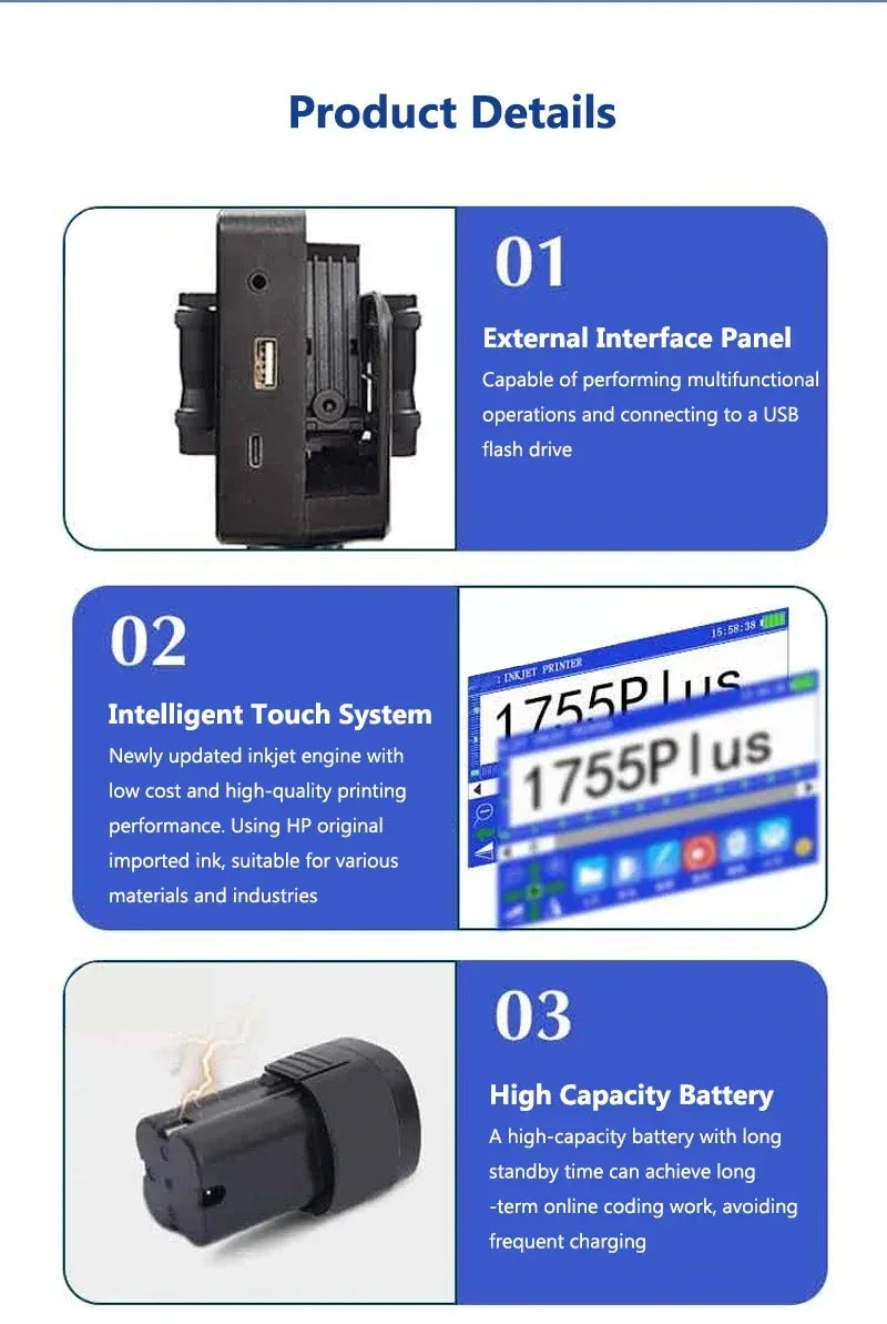 12.7mm Portable Printers Mini Handheld Inkjet Printer Text QR Code Barcode Batch Number Logo Image Date Pattern Printing Machine