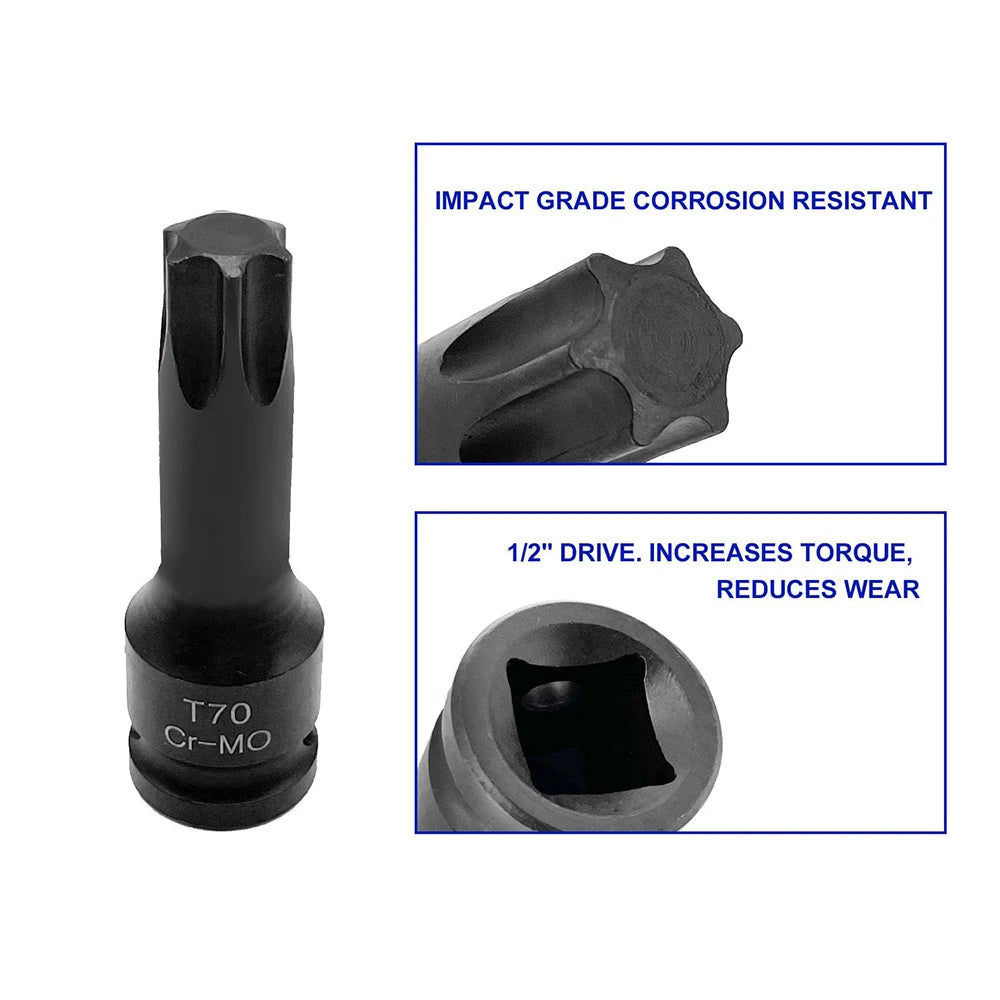 1/2" Impact Hex Allen Bit Socket Set T20-T80 Hex Driver Power Nuts Star Bit Impact Nut Set Cr-Mo Steel Drive Torx Socket Set