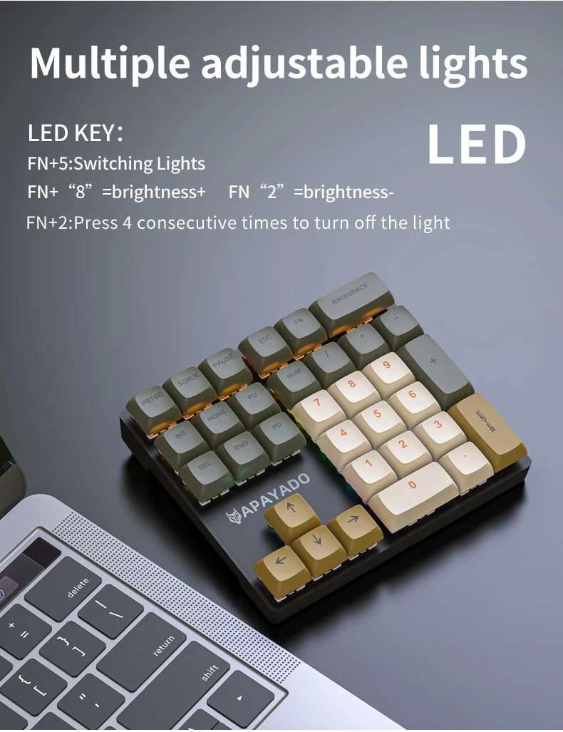 K33 Wired Mechanical Numeric Keypad With Multi-color Lights  Suitable for Finance, Business, 33-Key Laptop Numeric Keyboard