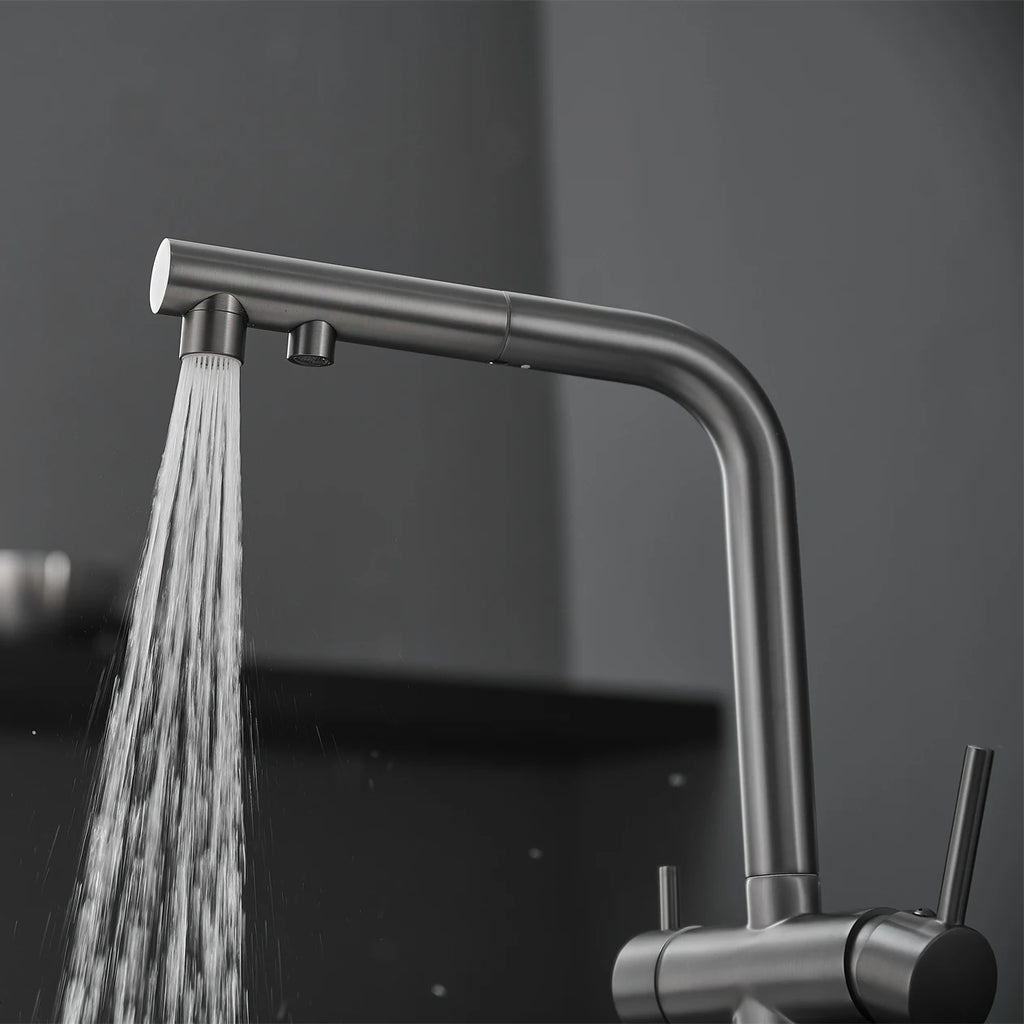 White Hot Cold Filter Kitchen Sink Faucets 3 Ways Pure Water Pull Out Kitchen Sink Mixer Tap Brass Filter Kitchen Sink Faucet
