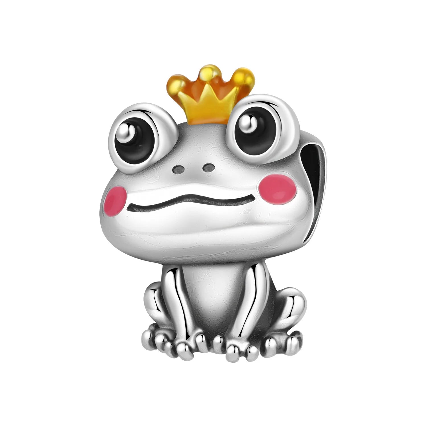 Cute sterling silver frog princess charm pendant with gold crown for DIY charm bracelets and pet lover jewelry gifts.