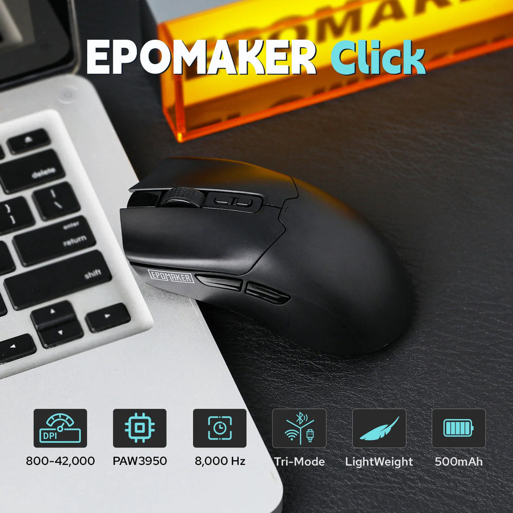EPOMAKER Click Tri-mode Wireless Lightweight Gaming Mouse 8K Polling Rate with PAW3950 Sensor & 800 to 42000 DPI