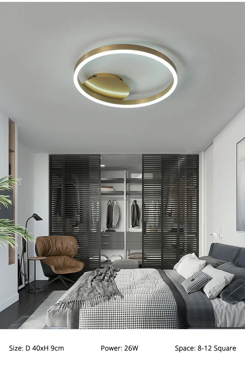 Nordic Creative Led Circle Chandeliers Bedroom Living Dining Room Lighting Chandelier Golden Brown Glossy Lamp Home Indoor Lamps