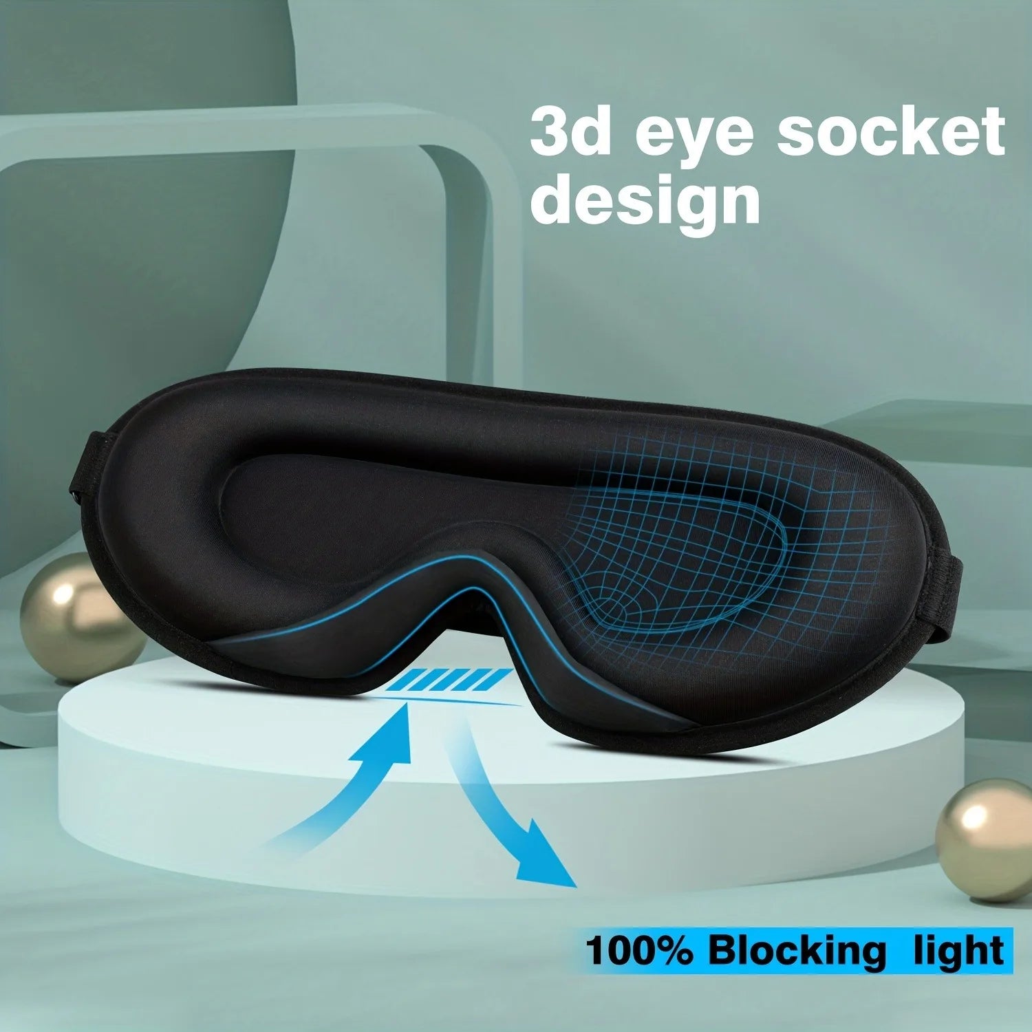 3D Sleep Mask with Integrated Earplugs - Ergonomic Light Blocking Tidesmit