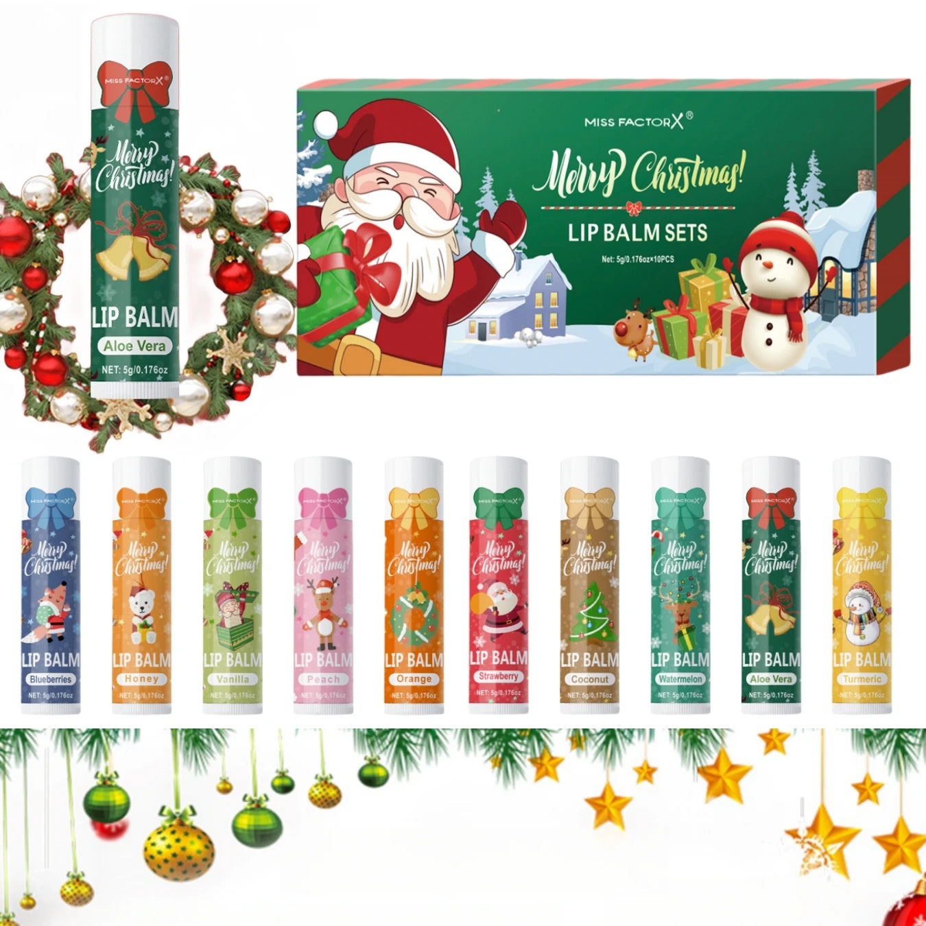 Hydrating Lip Balm Gift Set - 10 Piece Nourishing Christmas Care Kit Lip Care Tidesmit