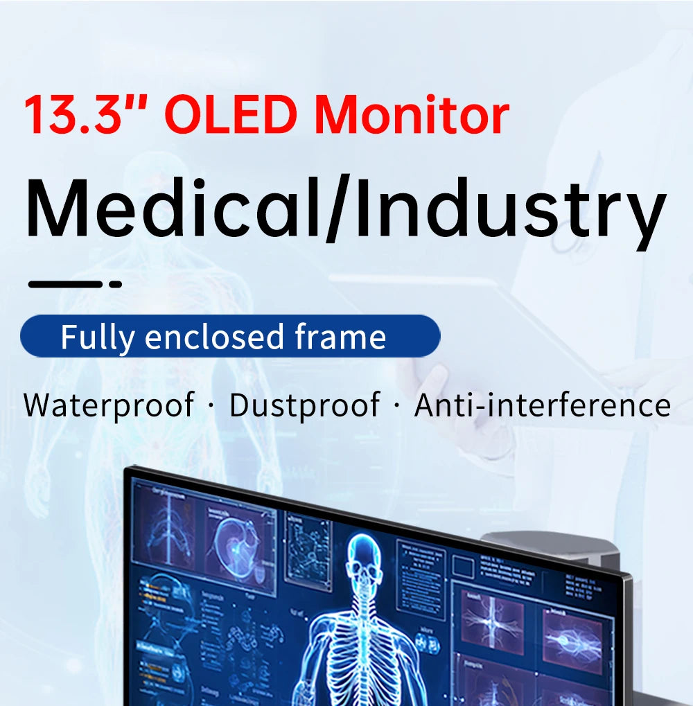 13.3'' FHD OLED Medical Portable Monitor Touchscreen VESA Mount AMOLED Extended Display for Clinic Hospital Diagnostic Devices