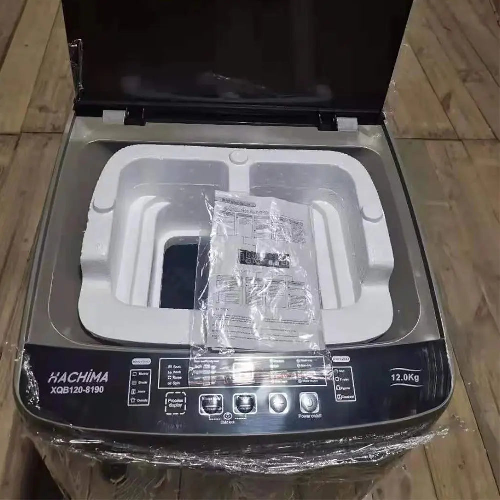Tidesmit 12kg top load washing machine, side view showing control panel and detergent dispenser features.