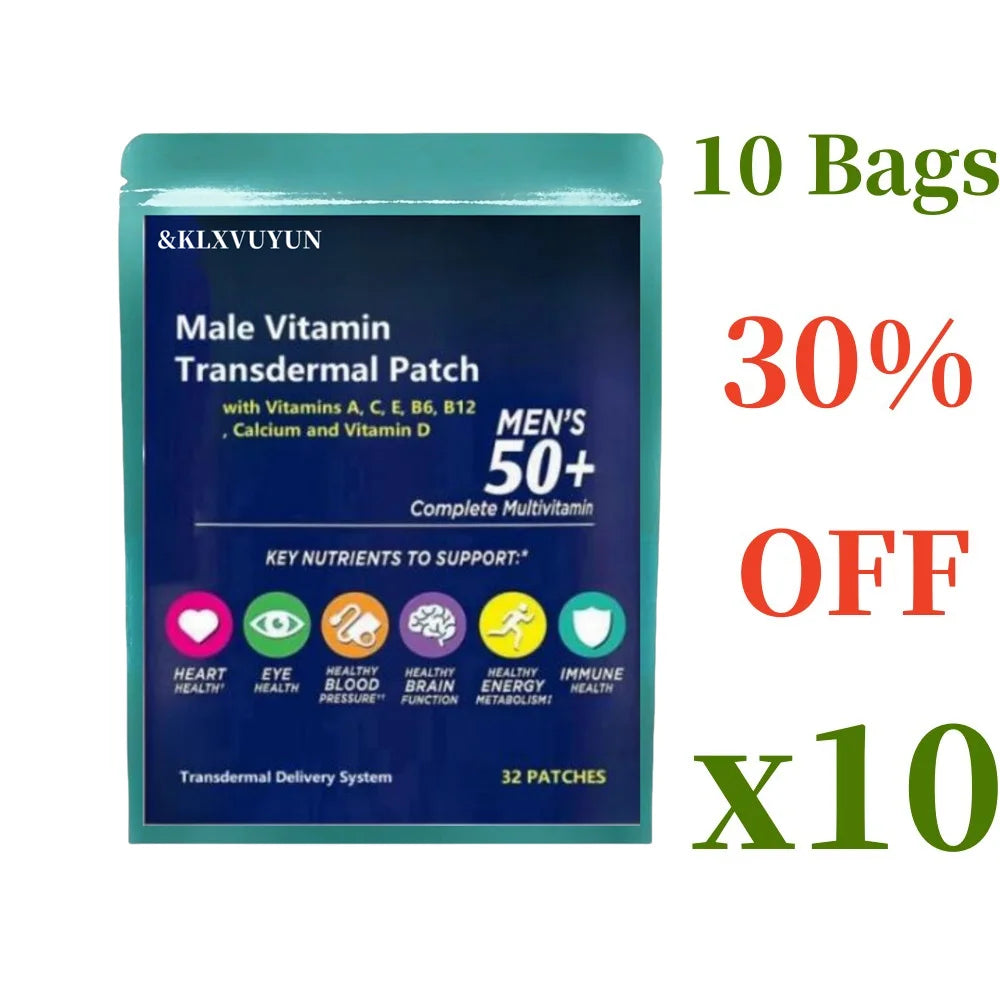 Men's 50+multi vitamin transdermal patch, containing vitamins A, B6, B12, zinc, calcium, and vitamin D for men's multi vitamins