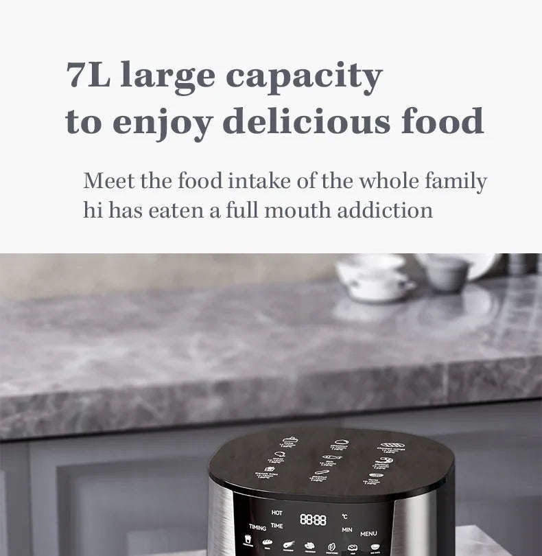 Hot Sales Air Fryer 7L Oil-free Air Fryer 360°Baking Convection Oven Air Fryers For Chicken Wings Fries Chips Healthy Cooker