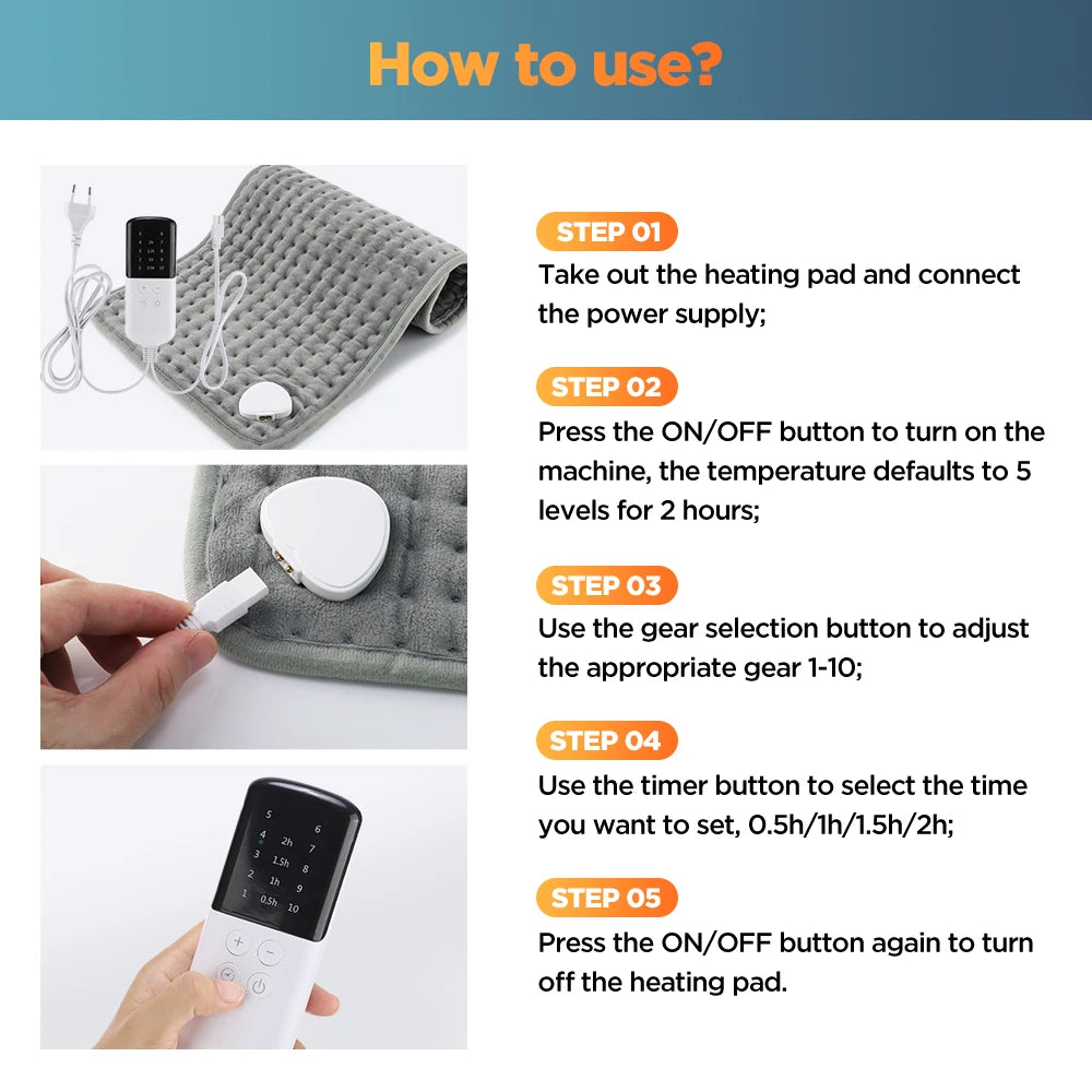 Electric Heating Pad for Pain Relief 60x30cm - Washable Wellness Tool Relaxation Treatment Tidesmit