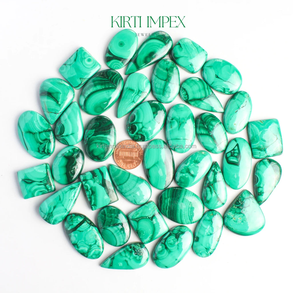 Loose malachite cabochons, green oval and teardrop gemstones for DIY jewelry