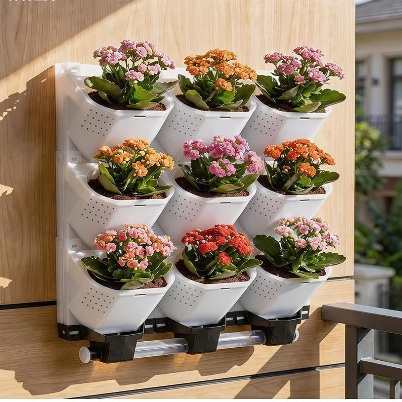 Outdoor Multi-layer Planting Trough Vertical Garden Plant Wall Plastic Planter Modular Planting Box Fence Hanging Flower Pot