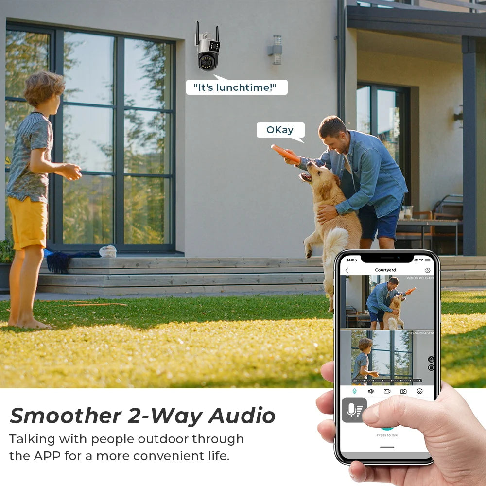 9MP 4.5K Three Lens WIfi  IP Camera Outdoor 8X Zoom Dual Screens AI Human Detect Auto Tracking  Home Security CCTV Surveillance